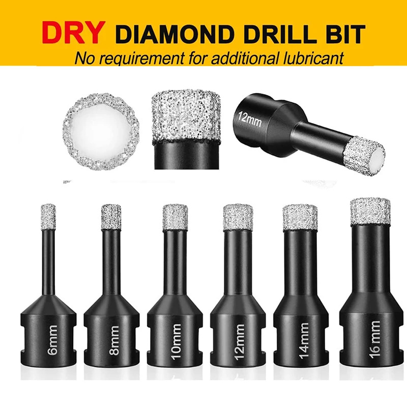 6pcs M14 Core Bits Dry Drilling Thread Diamond Drill Bits Ceramic Tile Granite Marble Crown Drill Cutter Tools