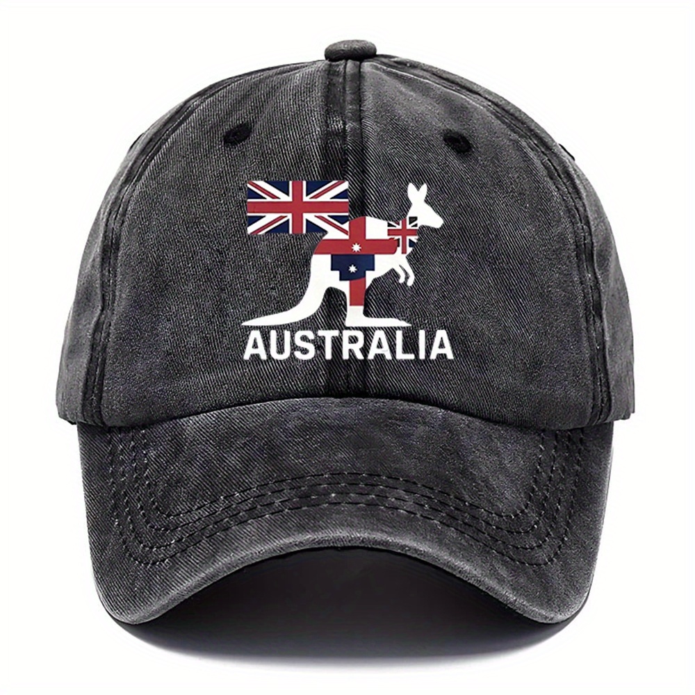TEMU Australian Kangaroo Print Adjustable Dad Hat - Breathable, Washable Baseball , Suitable For Outdoor Sports, Fishing, Golf, And Everyday Casual