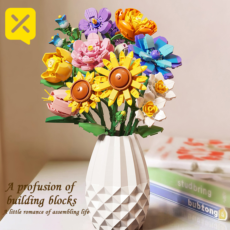 843pcs Building Block Bouquet Toy, Decorative Home Decoration Assembly Kit, Unique Decoration For Living Room And Office, Creative Gift, Valentine's Day/birthday Festival Gift