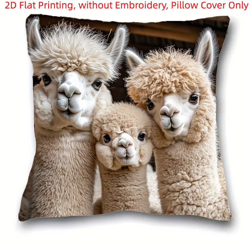 TEMU 2d Flat - 1pc, 2d Flat Printing, Alpaca 3d Printed Decorative Cushion Cover, Single-sided Printing, No Embroidery, Pillow Inserts Not Included
