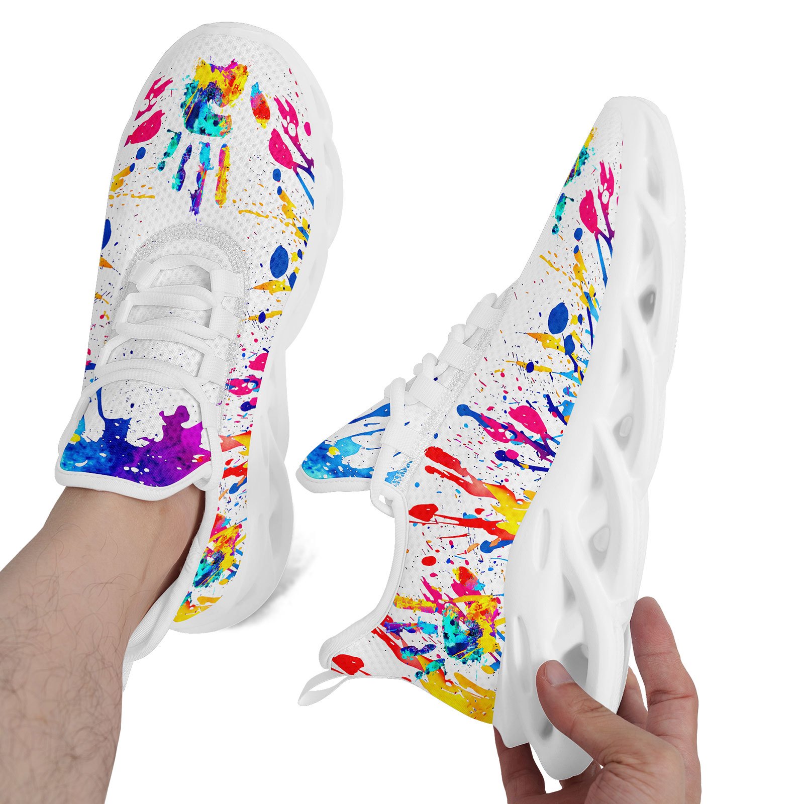 Men's Wide Fit Canvas Shoes with Multicolor Splash Print