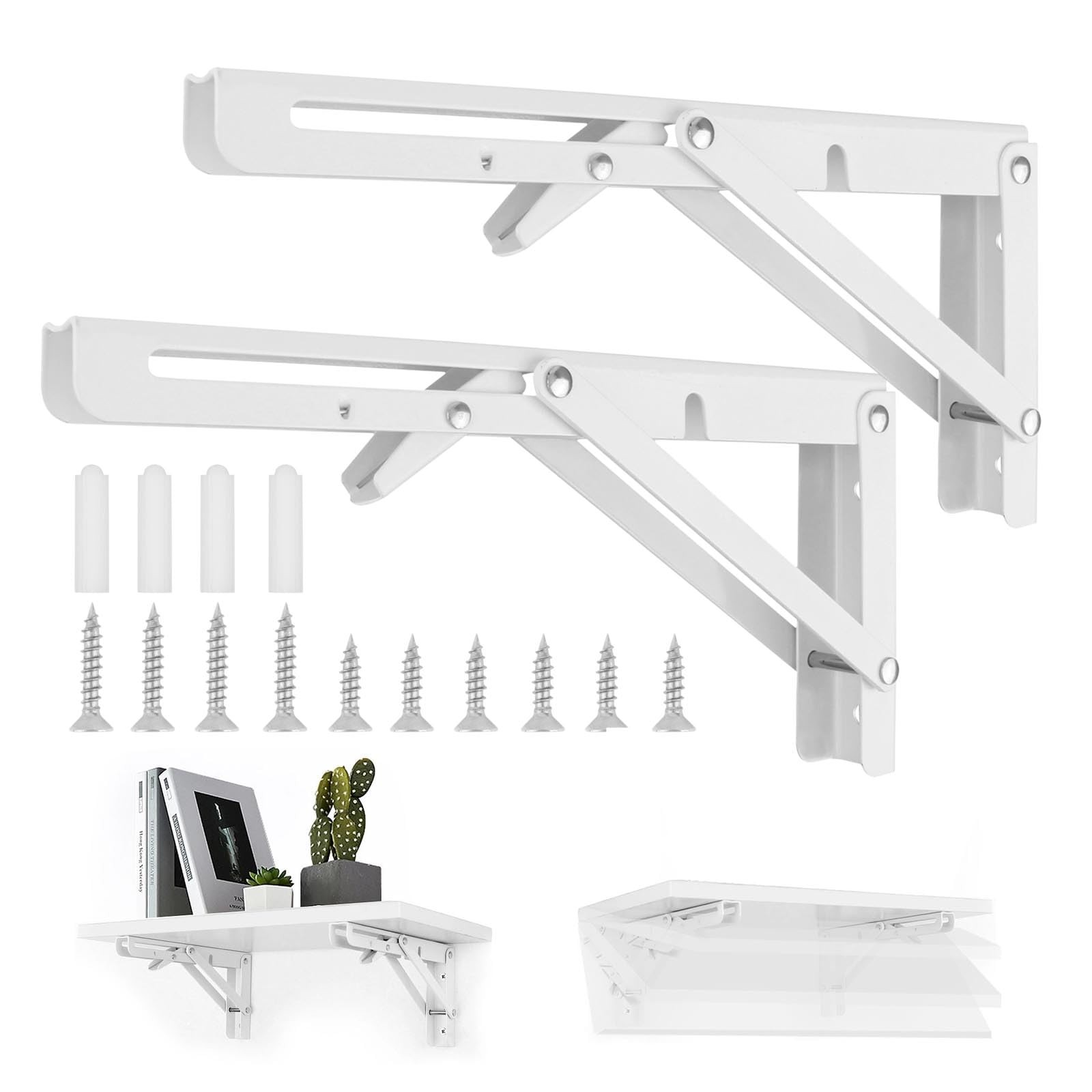 Image of 2pcs Foldable Stainless Steel Heavy Duty Triangle Wall Shelf Bracket, 400x170x25mm Folding Shelf Support, Load Capacity 150kg, Wall Mounted Storage Bracket For Shelving And Tables