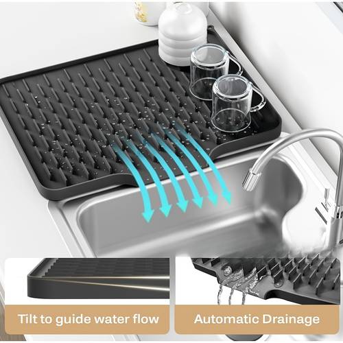 kitchen anti slip silicone drain mat 40cm x 32cm with built in drainage design heat resistant and easy to clean suitable for countertops sinks refrigerators 2 models