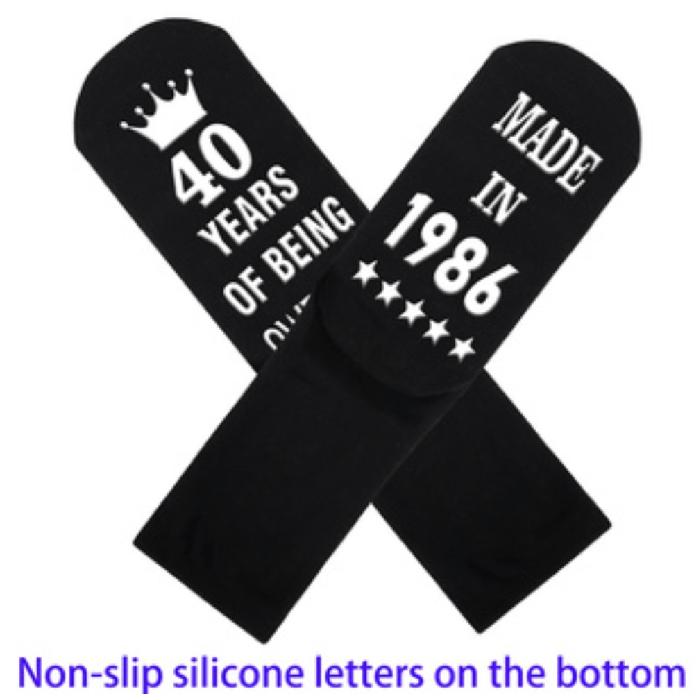 TEMU 1-pair Born In 1986 Novelty Socks Suitable For - 40th Birthday Gift With 1986 Year, Comfortable Breathable Mid-calf Sports Socks For Dad, Mom, -