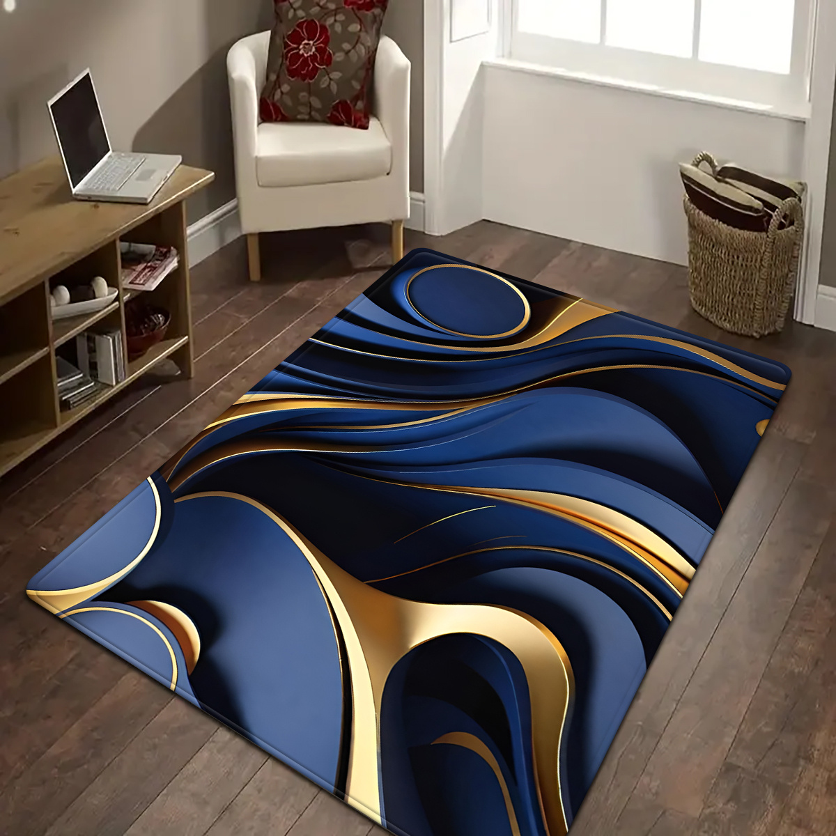 TEMU 1pc Minimalist With Golden Irregular Pattern Square Rug, Suitable For Bedroom And Living Room Decor, Indoor Use