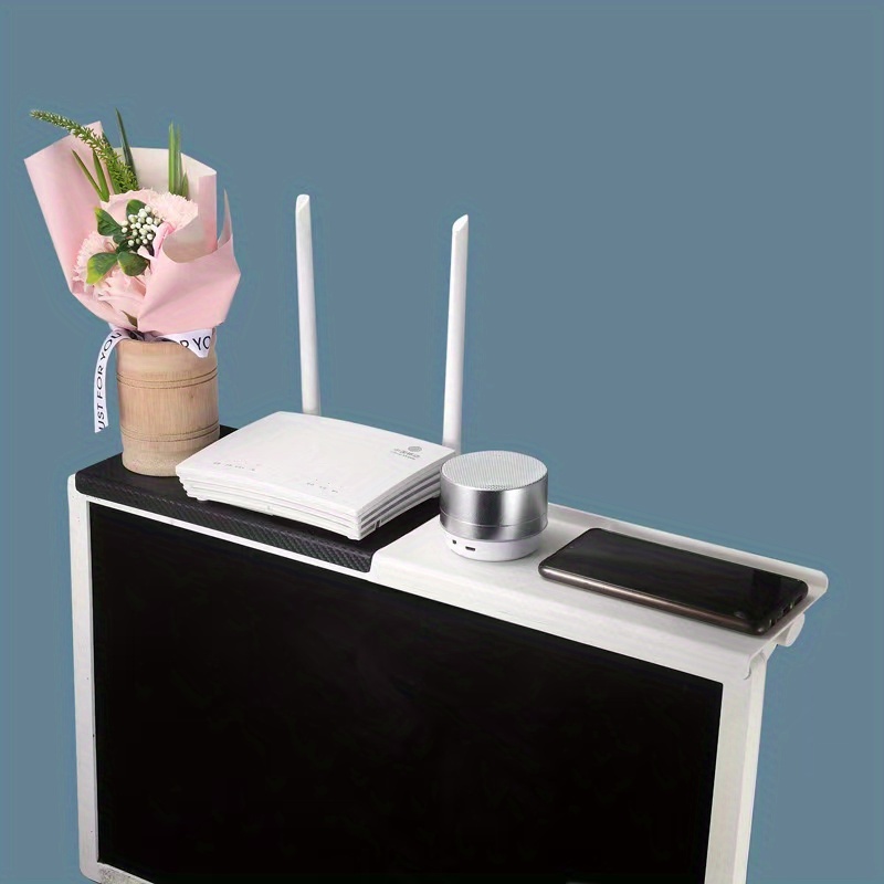 Alternative view of Estante superior ajustable para pantalla de TV negra, estante de almacenamiento para escritorio de monitor de computadora, organizador de enrutador de caja multimedia para oficina en casa, forma rectangular de ABS rociado