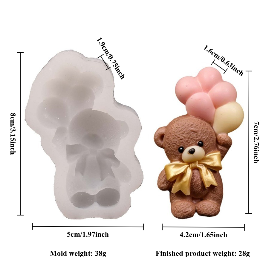 TEMU Diy Bear Holding A Balloon Silicone Soap Mold, Cute Bear Animal Scented Candle Crafts, Clay, Plaster Products, Cement Making Mold, Home