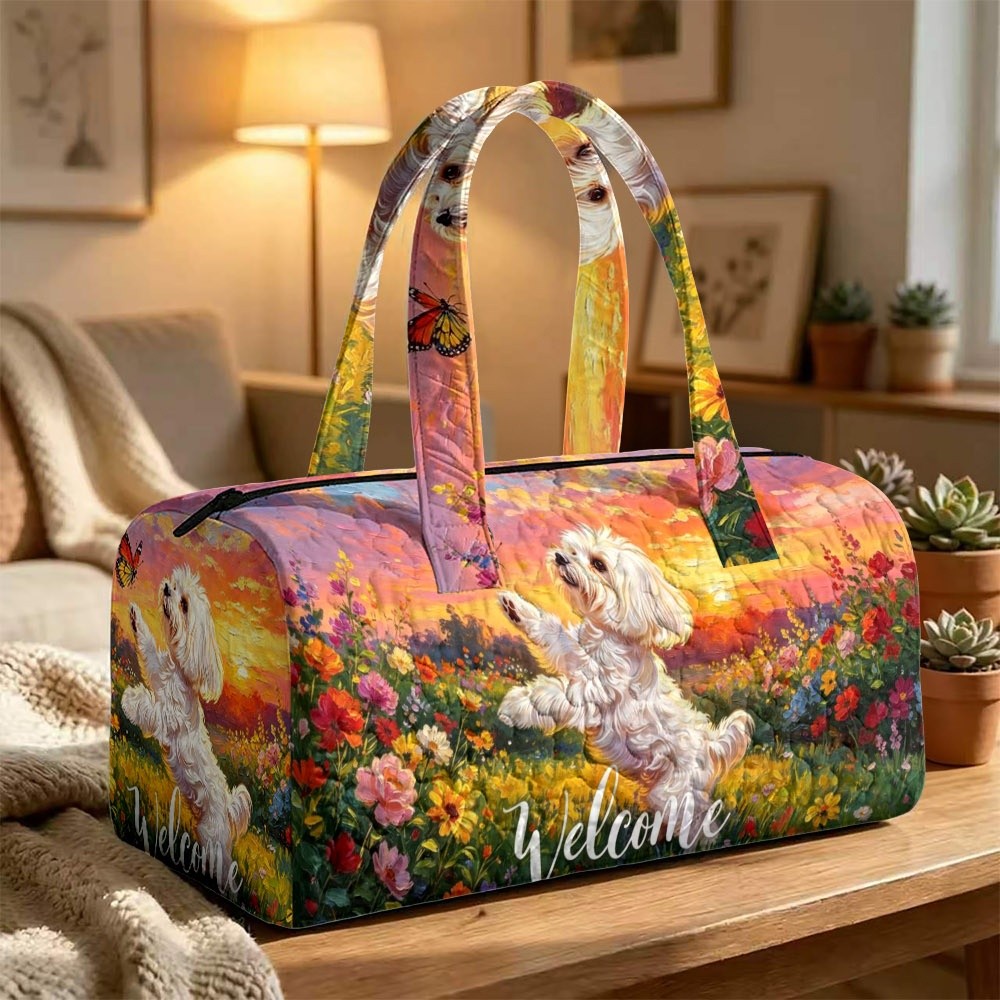 Image of Women's Boho Crossbody Bag With Maltese Dog & Sunset Print - Zipper Closure Suitable For Daily , Travel, Machine Washable Shoulder Purse,, Weddings, Holidays (multiple Colors )