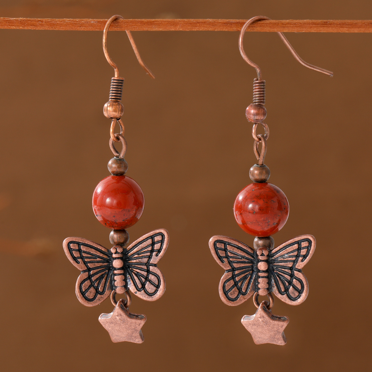 TEMU Boucles d'oreilles longues pour femmes, style rétro vieilli, perles faites à , collier creux papillon , pour les vacances exotiques, le