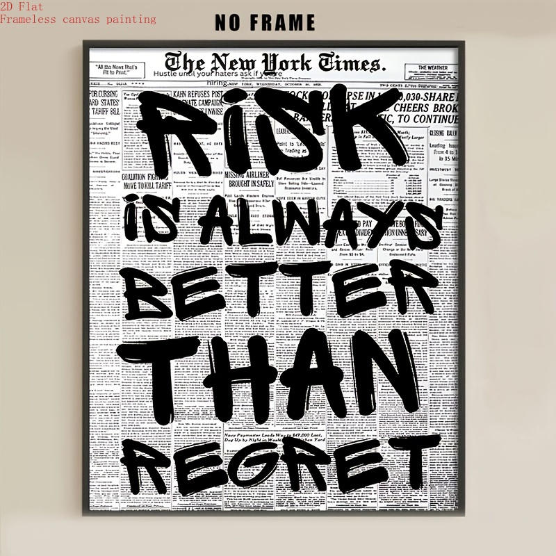 TEMU 2d Flat, 2d Flat, Posters And Prints, Multiple Sizes Available, Frameless, 1pc, Retro Newspaper Style Poster, "adventure Regret" Inspirational