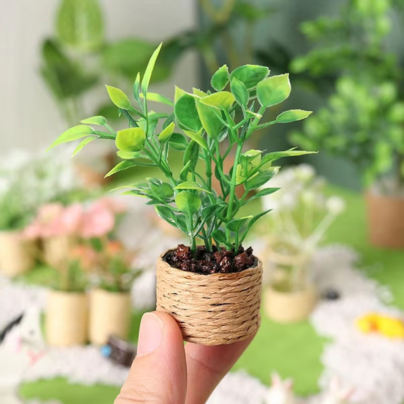 

1pc Mini Artificial Potted Plant, Green Miniature Model For Micro Landscaping, Decor, Ideal Birthday Gift, Green Material