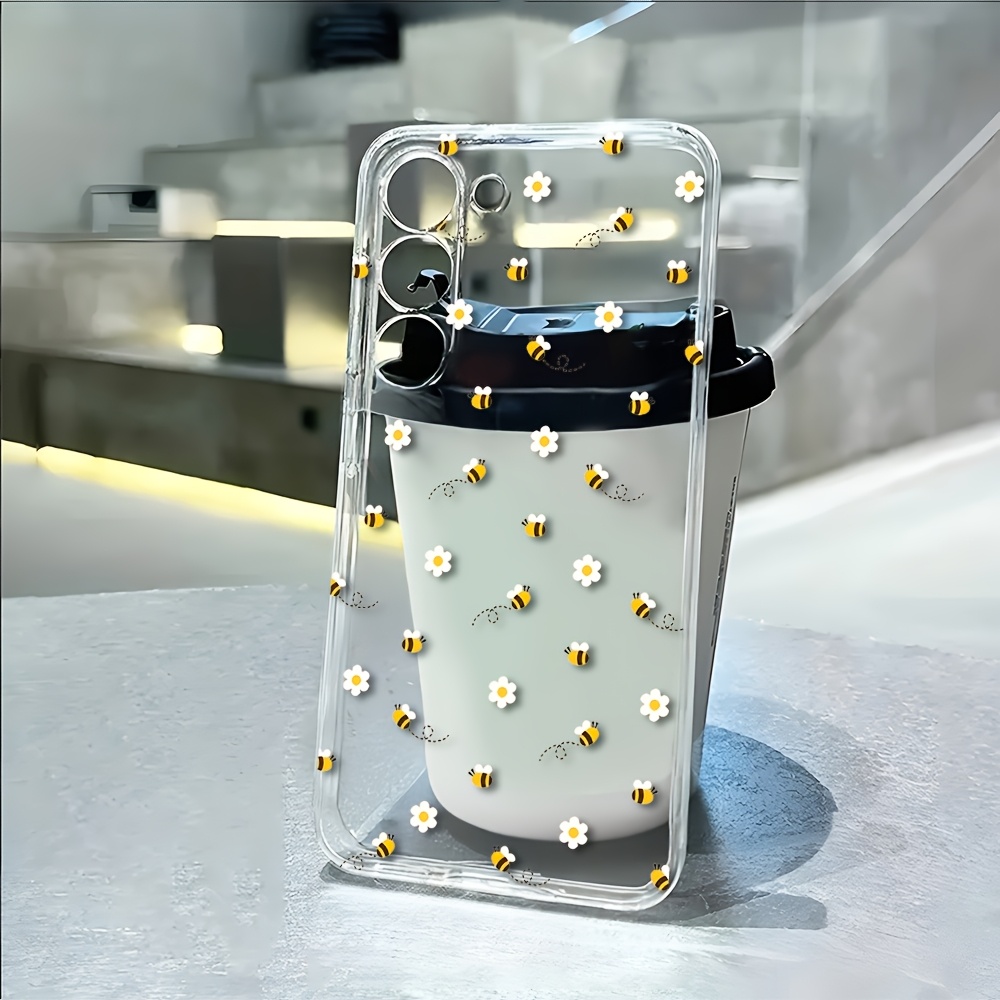 TEMU Phone Case - Phone Case: Bee White Flower Transparent Phone Case Suitable For Galaxy S26 Ultra, S26, S26 , A14, A15, A16, A17, A25, A26, A34,