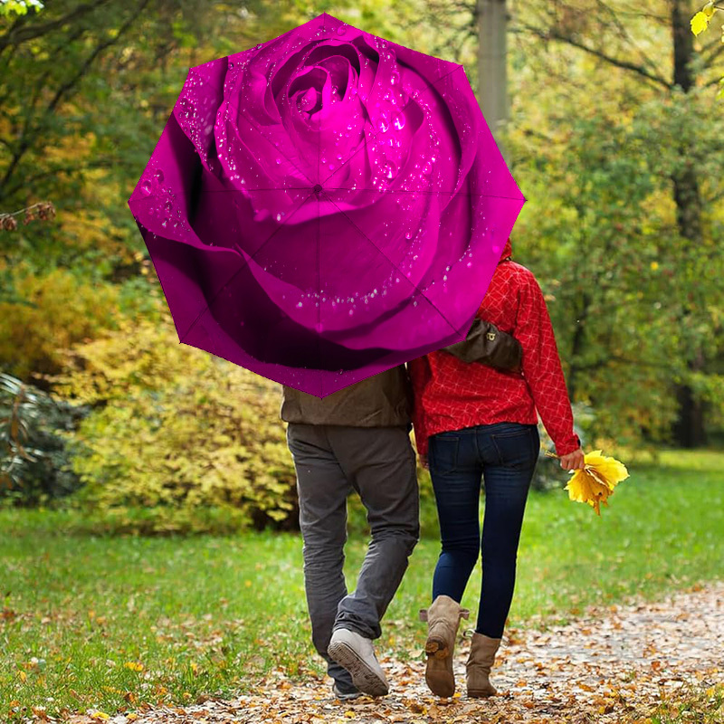 1pc Rose Petals Waterdrops Umbrella - 8-Rib Frame, Automatic Open Compact Travel Umbrella, Lightweight Durable Fashion Gift for Outdoor Use, Perfect for Halloween & Christmas accessories-C728045
