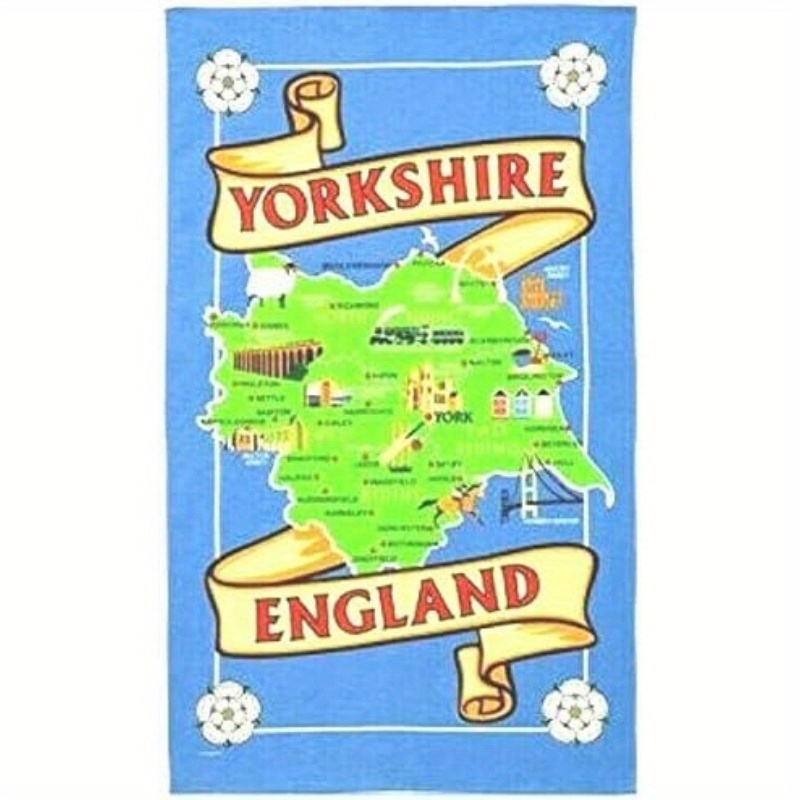 TEMU 1pc Extra Large Yorkshire Map Kitchen Towel - Yorkshire England Counties, Durable Polyester Tea Towel For Cooking, Cleaning, Decor - Ideal