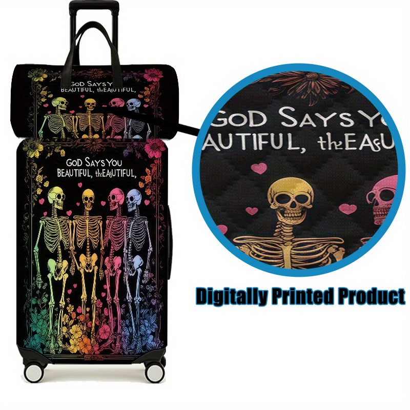 Colorful Skeleton & Flower Suitcase Set, Travel Bag & Luggage Protector
