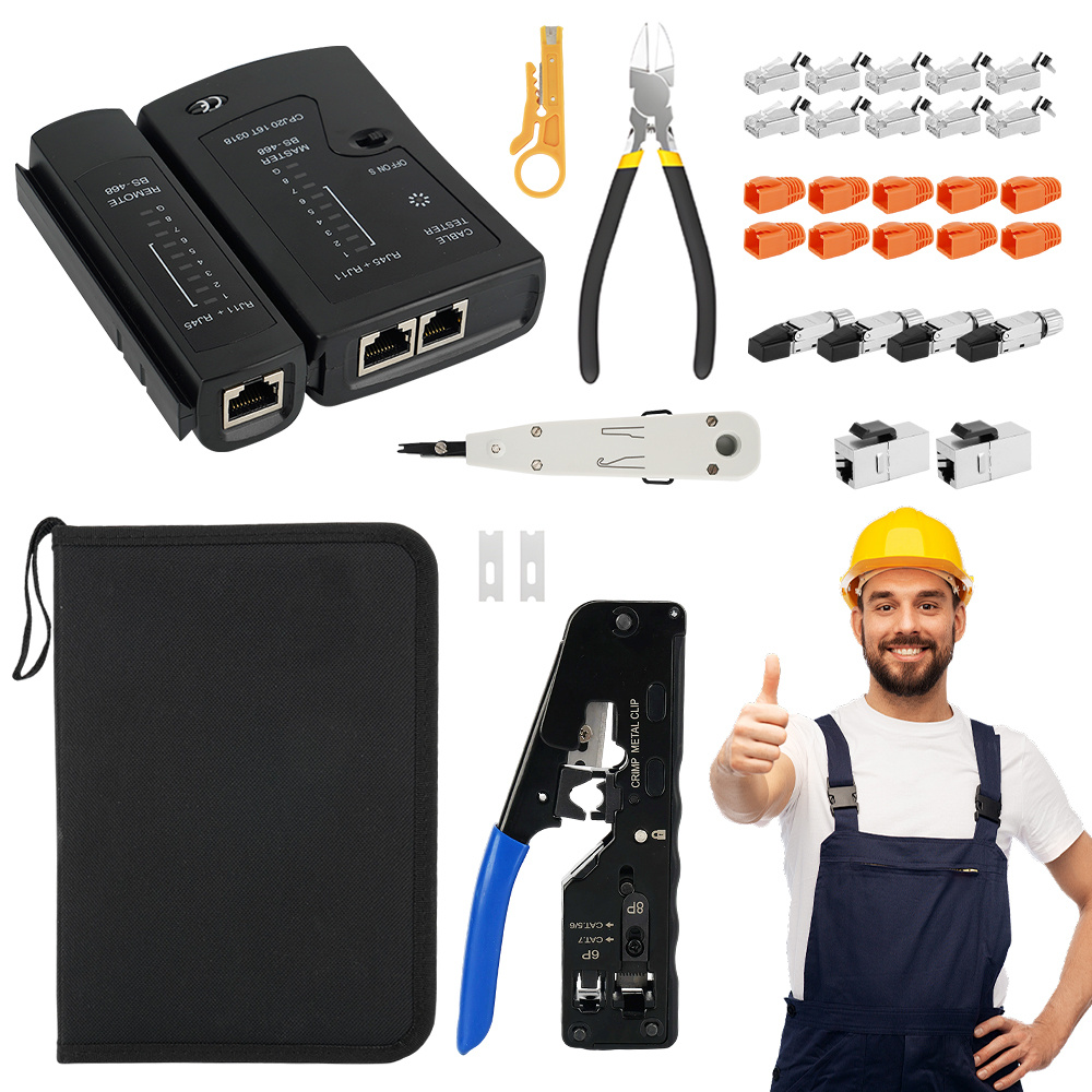 Crimping Pliers Set, -one Straight-through Crimping Pliers, Suitable For Cat7, Cat6a, Cat6, Cat5e, And Connectors, Screw-adjustable (includes Crimping Tool Set).