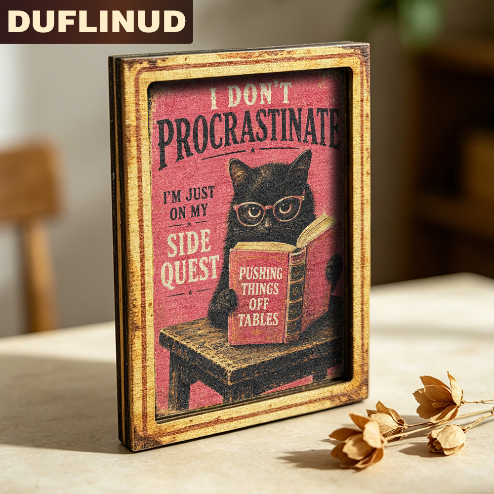TEMU Reading Black Cat Fridge Magnet, Mini Decorative Sign - Vintage Design Of A Black Cat Wearing Glasses Reading, Wooden Fridge Magnet, Fun Text