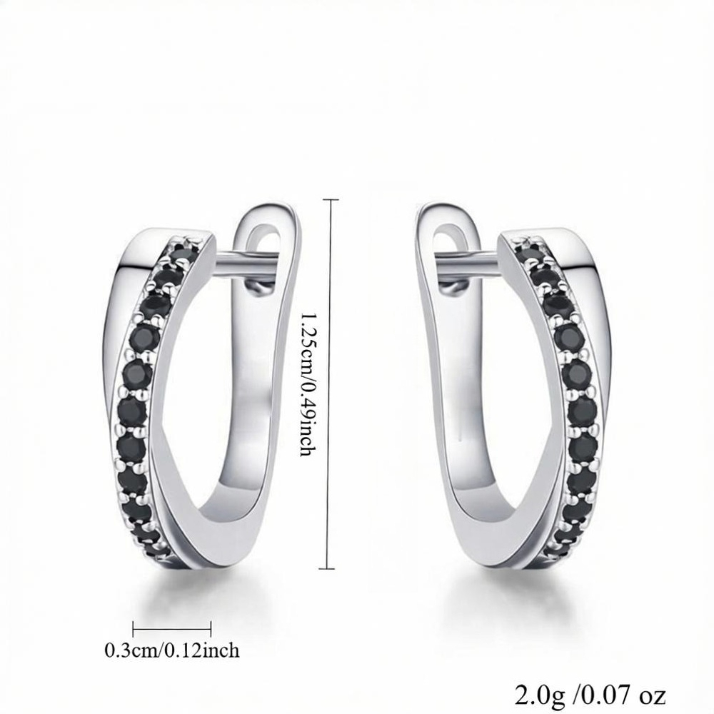 Women's Minimalist Curved Design Black Stone Earrings