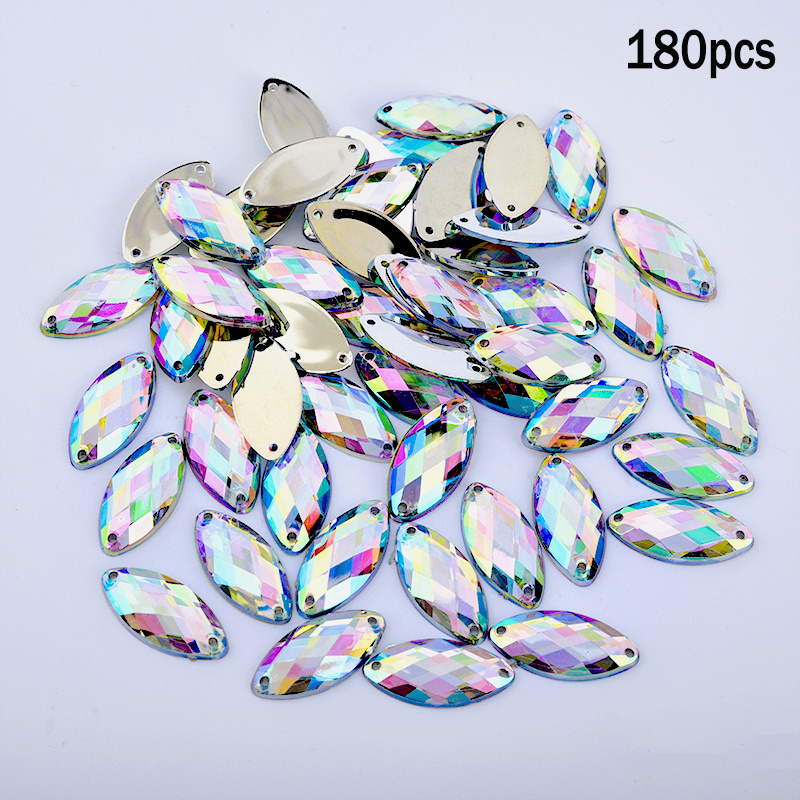 TEMU 180pcs 0.7 * 1.5cm/0.27 * 0.29 Mixed-color Horse's Eye With Rhinestone Acrylic Flash Flat Back, Which Is Used For Diy Wedding Dresses And Sewing