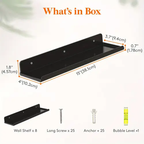 8 pack floating shelves for wall acrylic shelf 15 room decor for bookcase vinyl record display photo picture in bedroom living room bathroom kitchen storage and organization