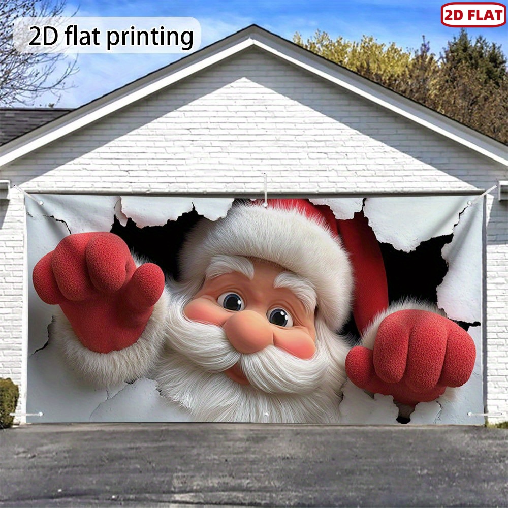 TEMU 2d Flat, 2d Flat - 2d Door Banner 2d Flat, 2d Flat - 2d Door Banner 2d Flat Banner 1pc Banner Santa Claus Tearing Garage Door Banner Printing