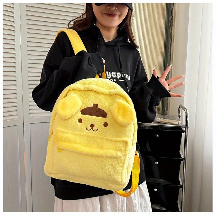 [Officially Licensed] Sanrio Plush Backpack Suitable for - Cute Y2K School Bag with Yellow Duck & Pink Rabbit Characters, Soft Lightweight Backpack, Large Capacity Bookbag Gift for, for Teenager
