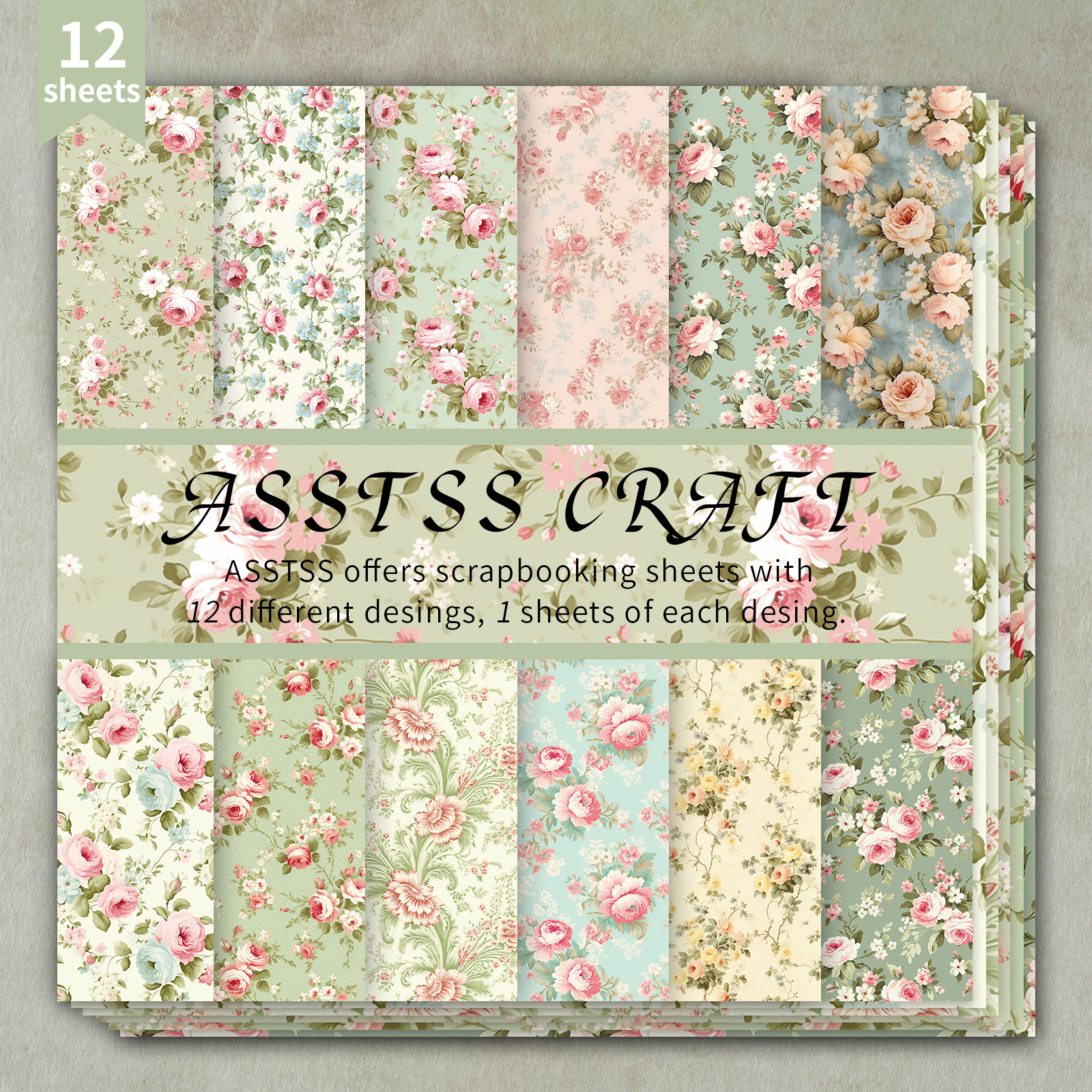 TEMU di carta per scrapbooking ASSTSS da 12 fogli, forniture di carta di supporto vintage, cartoncino pesante per journaling, di collage, biglietti