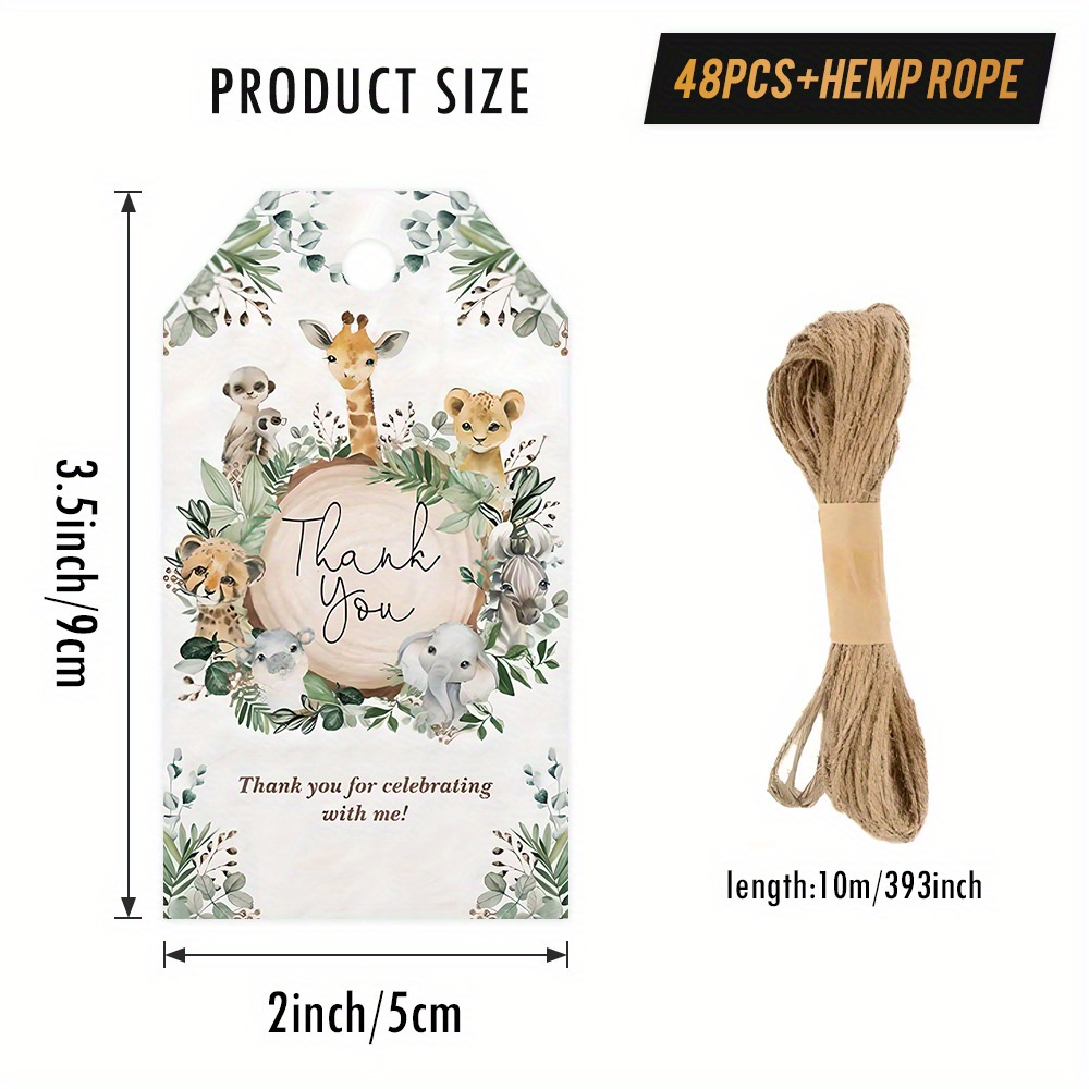 48/96pcs - Themed Thank - You Gift Tags With Hemp Rope, Animal & Leaf Design, Ideal For Jungle - Inspired Presents,…: retailer-supplied image