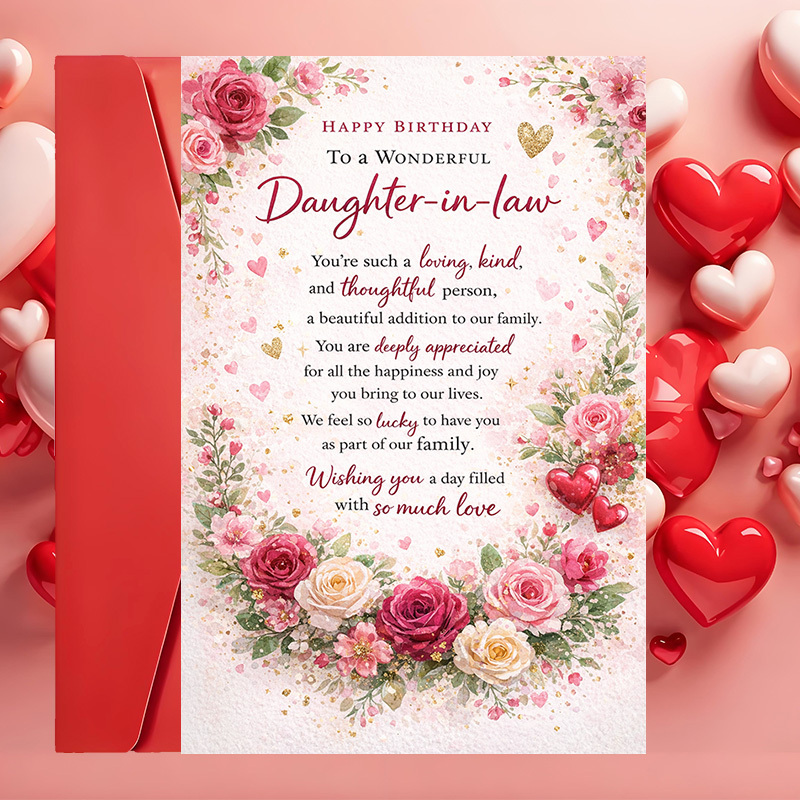 TEMU 1 Greeting Card + 1 Envelope, Exquisite Floral Pattern Daughter-in-law Birthday Card, Contains Wishes, A Thoughtful Gift Suitable For Family