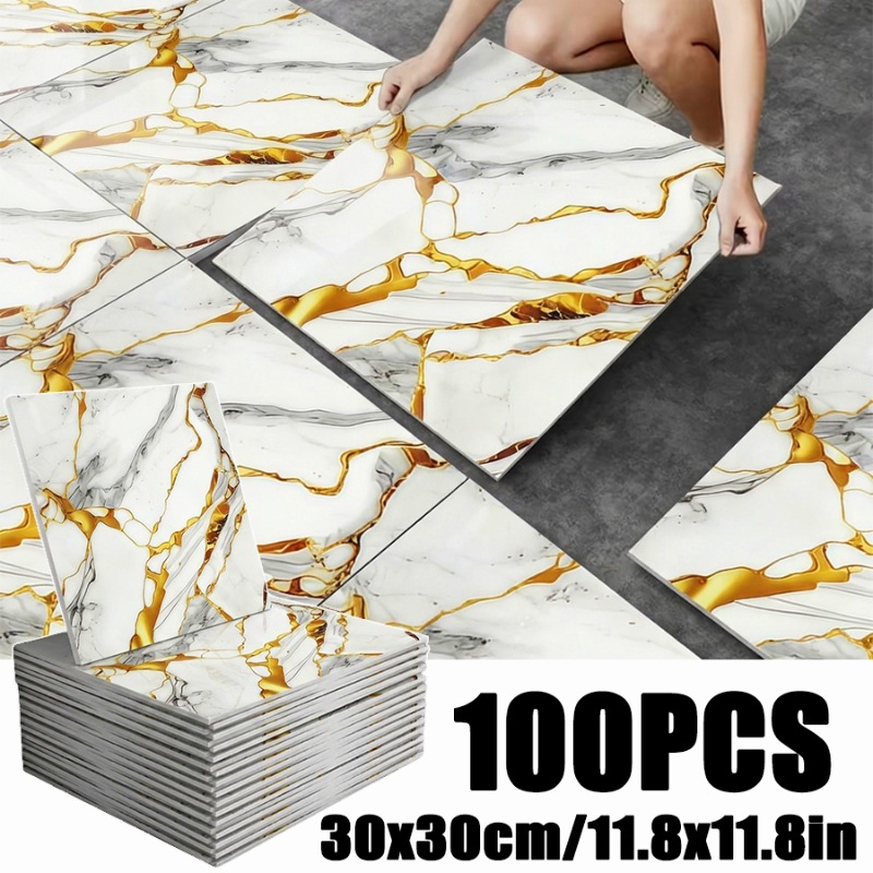Image of 50/100pcs 30x30cm/11.8x11.8in Luxury Gilded Texture Self-adhesive Sheet, 3d Wall Panel, Waterproof And, Easy To Tear Off, Self-adhesive Design And Convenient Construction, Kitchen , Bathroom Moisture
