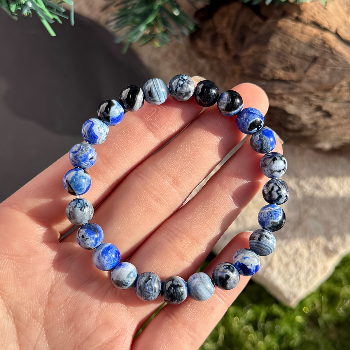 8mm Fire Agate Bracelet Natural Stone Beads Ethnic Style