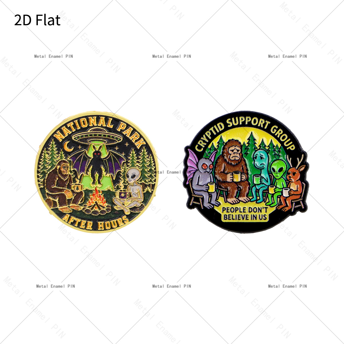 TEMU Épingle de revers 2D plate, lot de 2 pièces/ensemble, épingles et broches en émail de créature amusante, épingles-badges pour sacs à dos, sacs,
