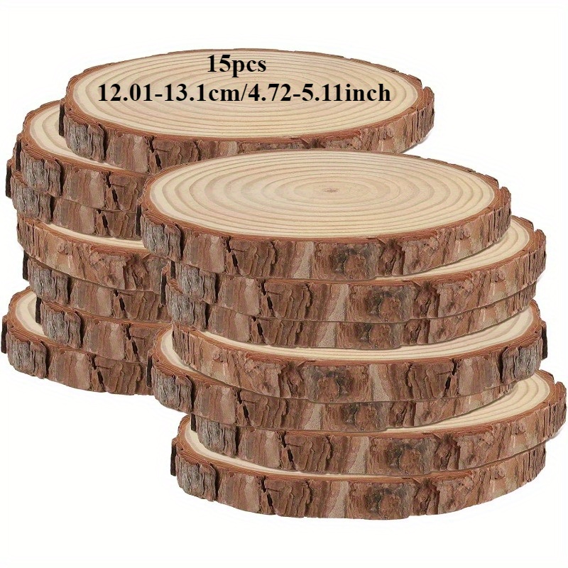 15pcs 12.01-13.1cm/4.72-5.11inch Wood Round With Bark, Unfinished Wooden Discs For Handicrafts Rustic Wedding Decorations, Diy Art Christmas Home Decoration