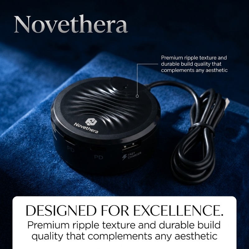 TEMU Novethera USB a 8 porte Stazione di ricarica , 6 USB A e 2 USB C PD Caricabatterie , Adattatore da tavolo portatile con custodia integrata per