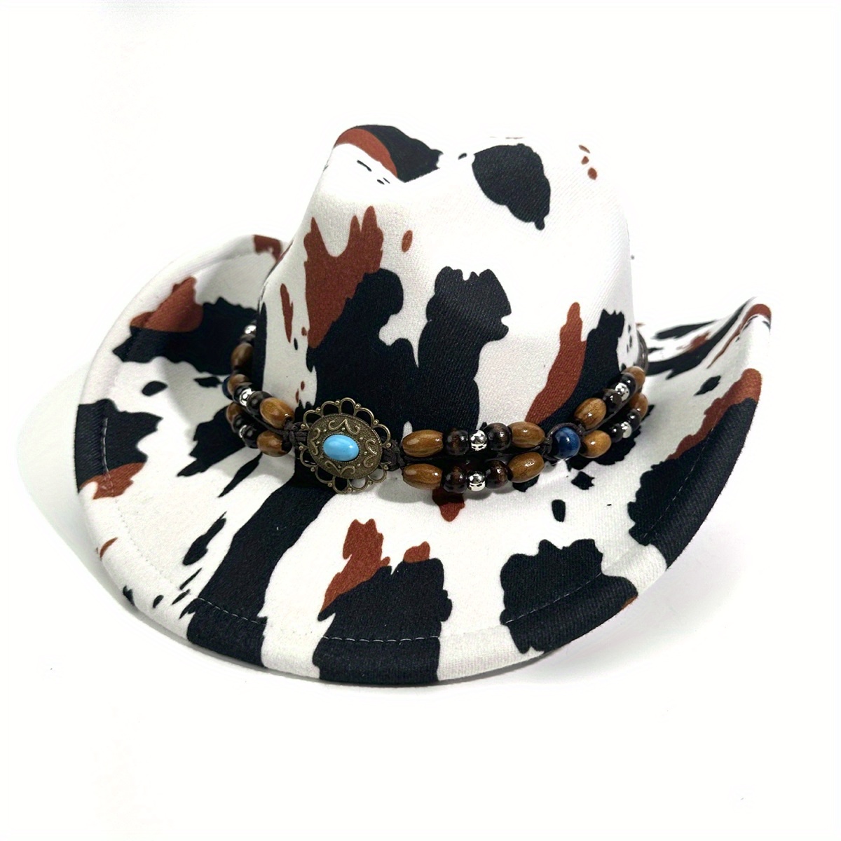 western style wide brimmed hat cow print men women complete  display picture 3