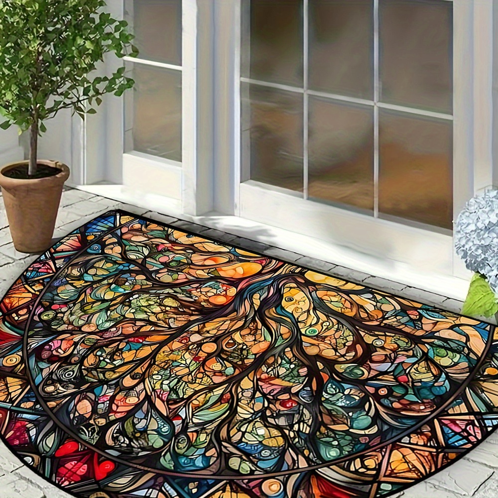 1pc vibrant semi circular printed welcome mat colorful non slip machine washable entrance rug suitable for home garden patio laundry room bathroom and outdoor spaces indoor entrance mat stained floor mat