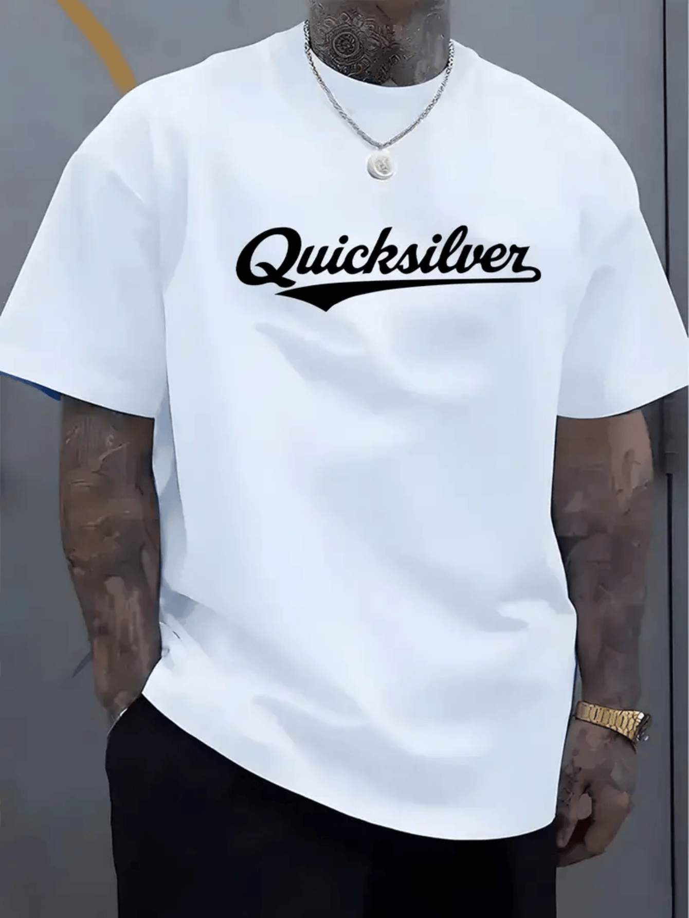 Men'S Quick Silver Graphic T-Shirt - Soft, Breathable 100% Polyester, Casual Round Neck Short Sleeve Tee with Bold White Print, Perfect for Summer Daily Wear, Everyday Tshirt | Bold Graphic Tee | Comfortable Fit, T Shirt Men, Men T-shirt, T Shirt For Men