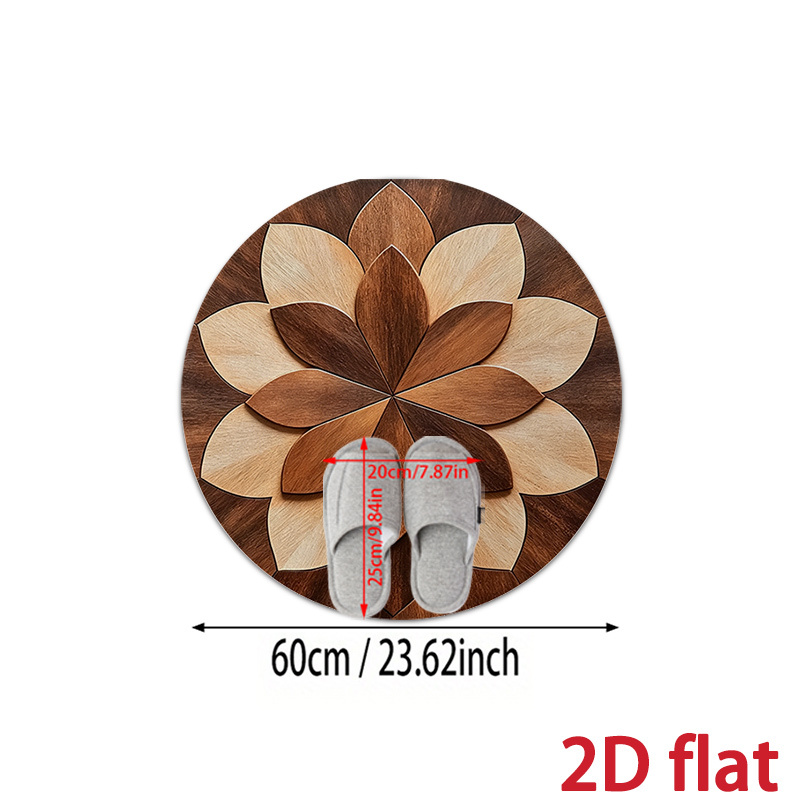 TEMU 2d Flat, 1pc Non-slip Round Bath Suitable For Bathrooms, Soft Circular Mat With Wood Grain Pattern, Thick Adhesive Backing, Machine Washable