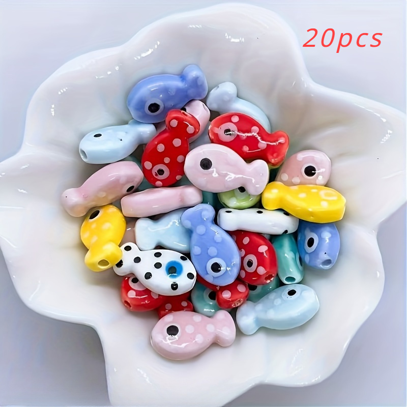 E-shop 20 Stk. Punkte-Fischperlen aus Keramik in Verschiedenen Farben - Schmuckherstellungszubehör für DIY-Bastelarbeiten & Accessoires