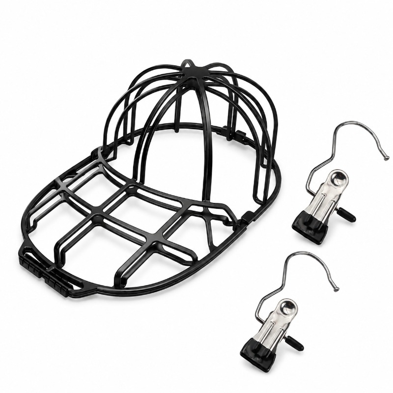 TEMU 3pcs Baseball Cap Washer Set, 1 Reusable Hat Washing Cage With 2 Hanging Clip Hooks, Anti-deformation Cap Shaper Protector, Hat Cleaning, Air