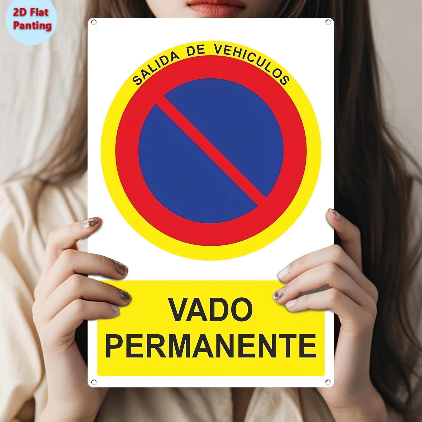 TEMU 2D, 1 pieza, Letrero de pared artístico de metal - "VADO PERMANENTE" con símbolos de en y azul, de 8.0x12.0 pulgadas, decoración vintage para el