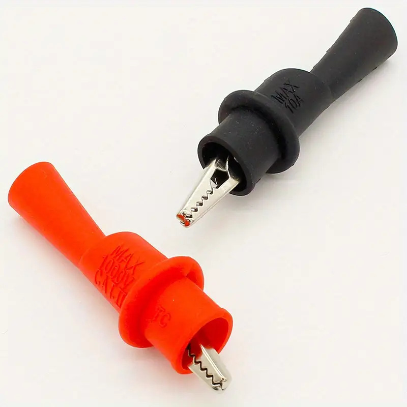 Pinza de prueba de cocodrilo y caimán para multímetro, pinza de prueba - Rojo y Negro, PVC aislado, chapado, accesorio de instrumento de medición industrial