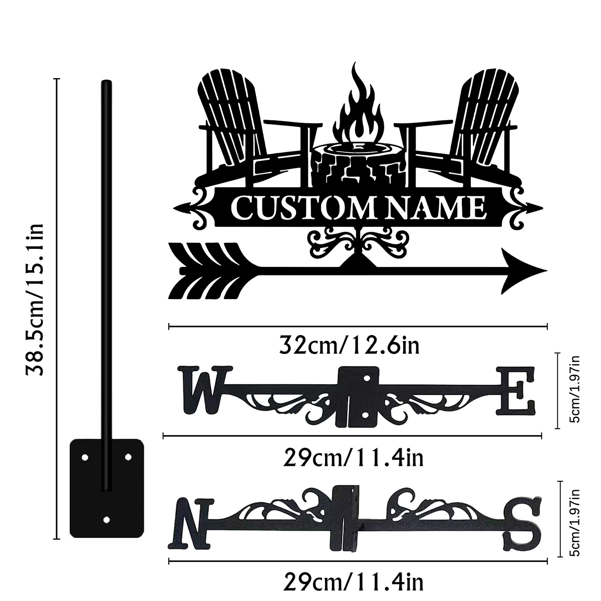 TEMU 1pc Customizable Outdoor Campfire Leisure Chair Design Iron Weather Vane, Outdoor Wind Direction Indicator, Decorative Address Plaque, Suitable