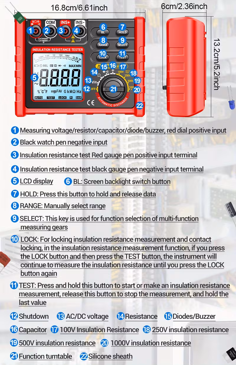 mh15 digital ohm meter insulation meter 6000 counter tester tester megohm meter high voltage tool no battery Product details 11