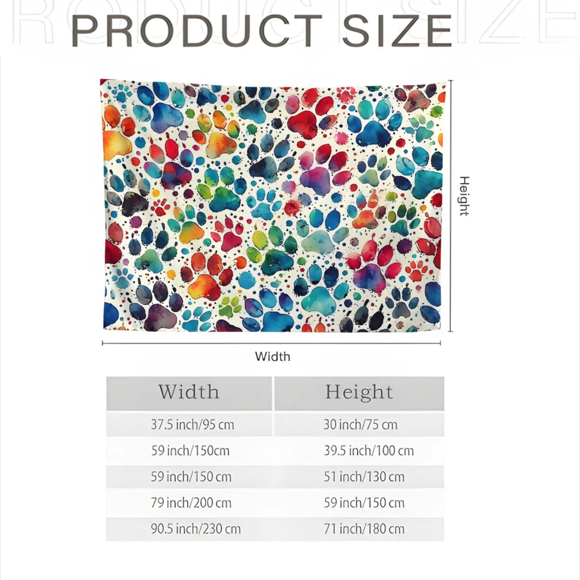 2d flat   horizontal minimalist watercolor paw print wall hanging tapestry colorful pet themed decor suitable for office room calming with horizontal hanging for wide spaces modern decoration 2d flat