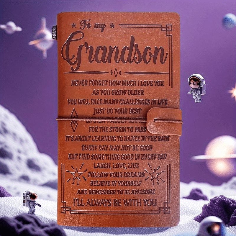 TEMU To My Grandson Journal Notebook I Will Love You Engraved Vintage Travel Journal Embossed Writing Journal Gift For Graduation Birthday Christmas