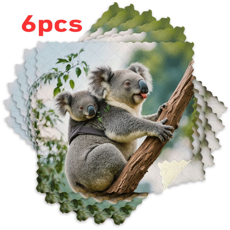 TEMU 3/6pcs Kitchen Dish Towels Featuring Koala Element Patterns, Reusable Cleaning Cloths Made Of Fibers, Highly Absorbent And Easy To Clean, Thick