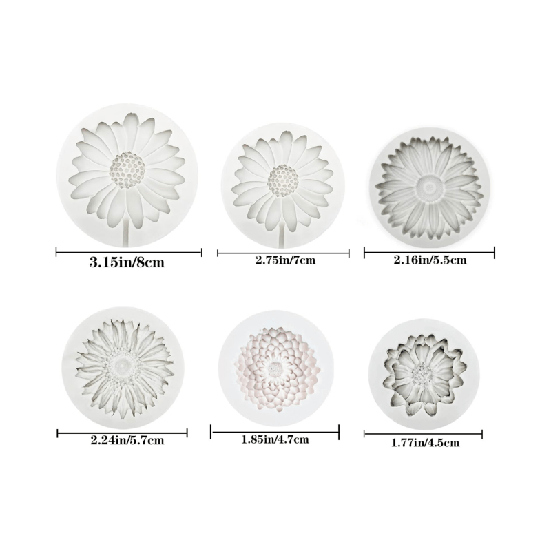 6pcs Set, Sunflower Daisy Silicone Molds, 3d Flower Decoration Molds, Resin Candle Molds Soap Wax Epoxy Concrete Casting Polymer Clay Crafts