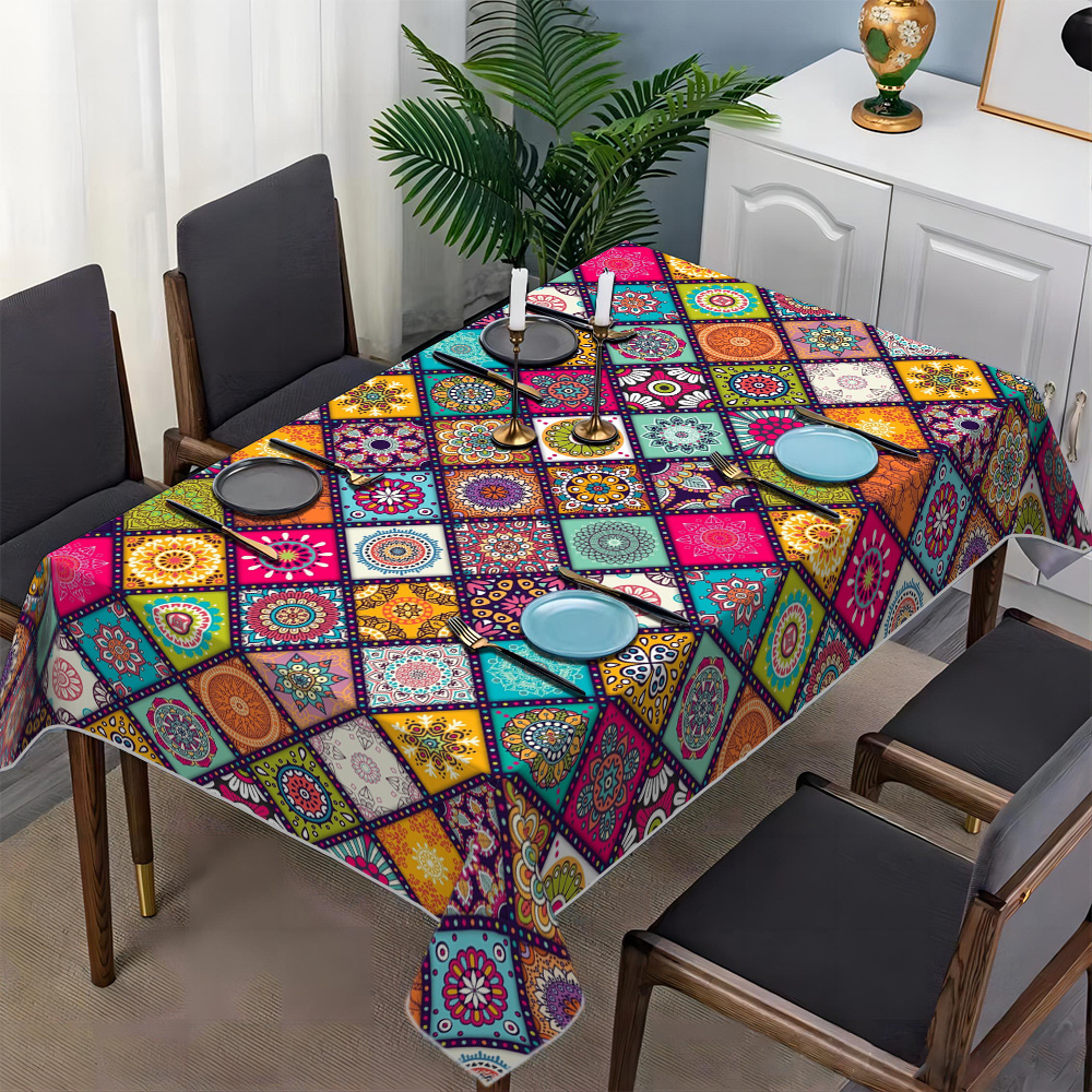 

1pc Nappe de table imprimée de , 100% tissé rectangulaire, aux éclaboussures et aux plis, à , et la décoration de fête