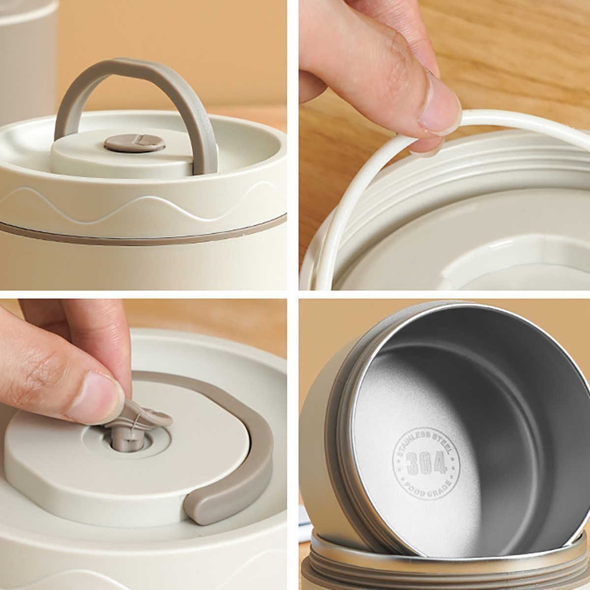 6pcs set 304L stainless steel insulated lunch box with storage bag and cutlery, portable double-layer covered lunch box, office student sealed lunch box,back to school